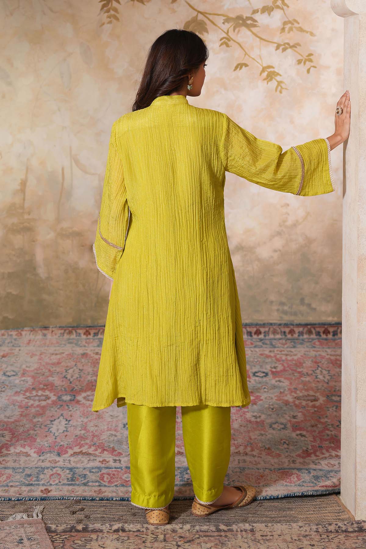 Lime A-Line Kurta & Narrow Pants
