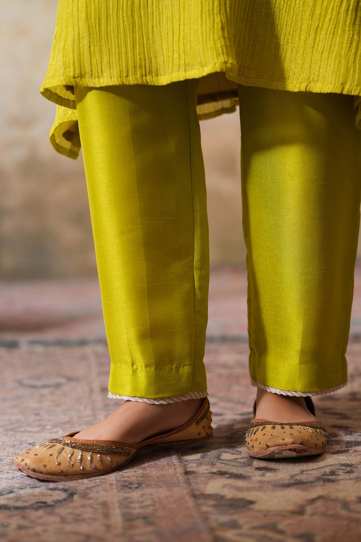 Lime A-Line Kurta & Narrow Pants