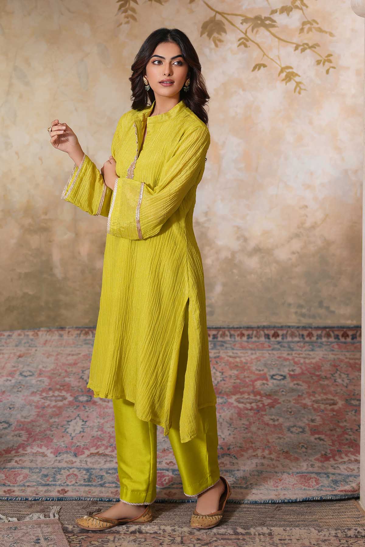 Lime A-Line Kurta & Narrow Pants