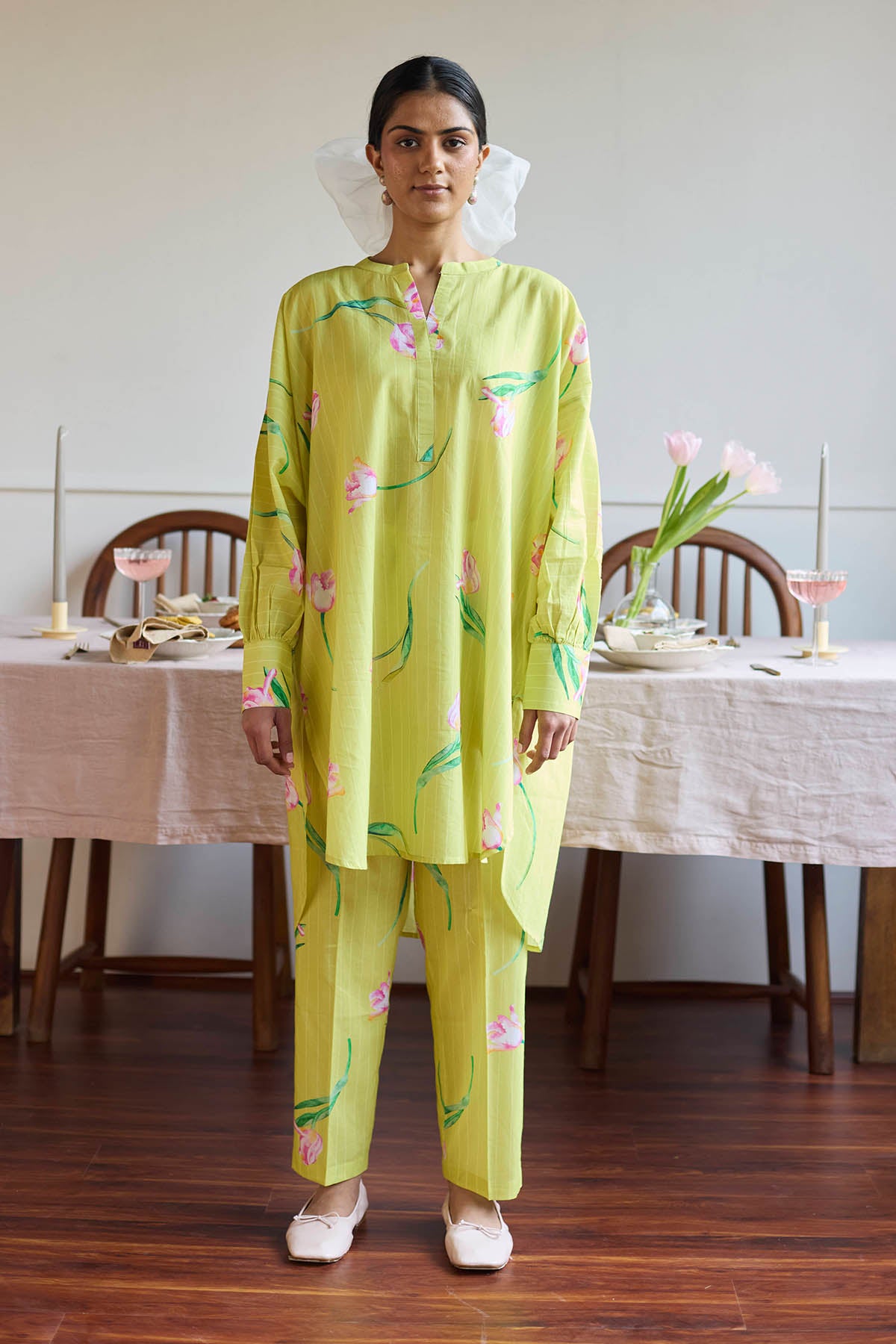 Lime Chanderi Long Top & Pants
