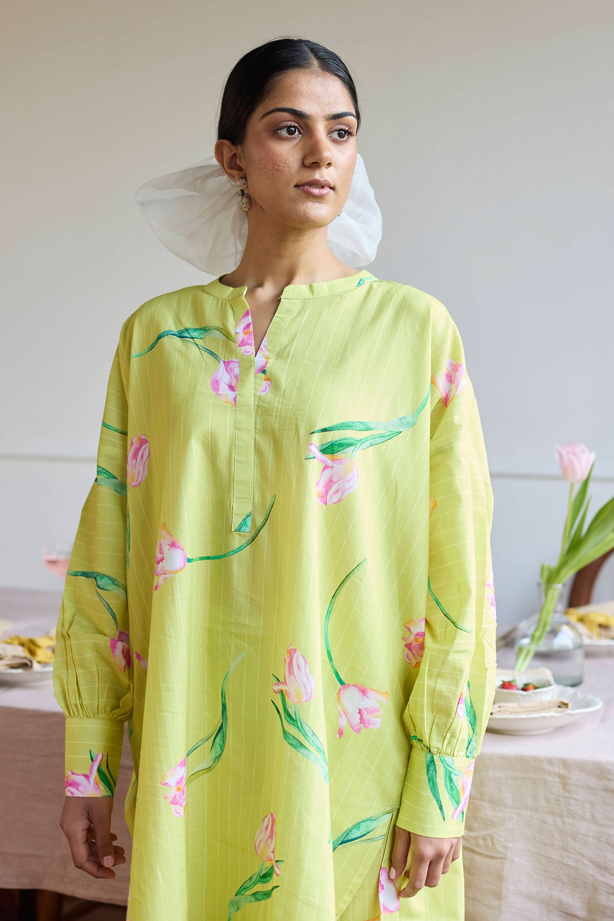 Lime Chanderi Long Top & Pants