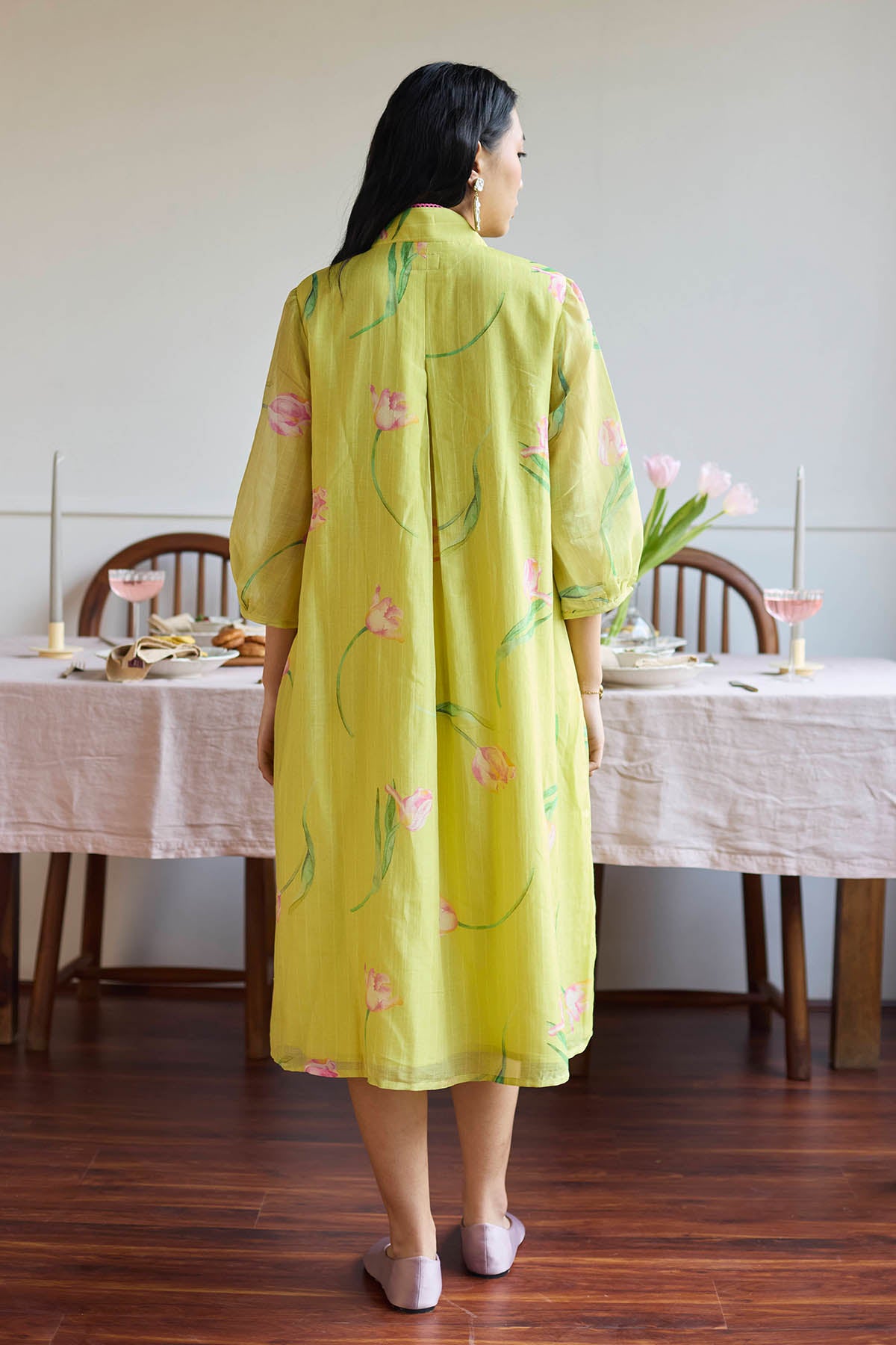 Lime Chanderi Relaxed Fit Dress