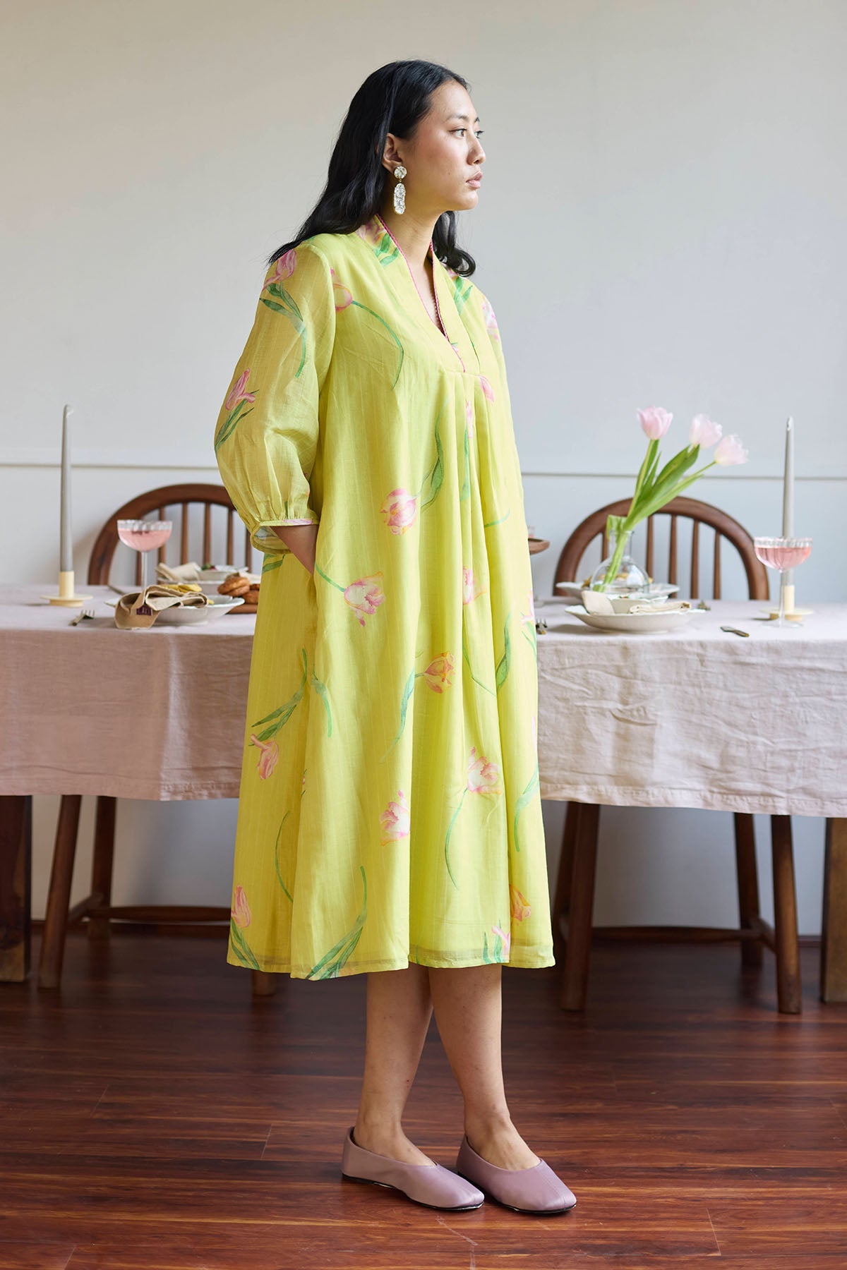 Buy Lime Chanderi Relaxed Fit Dress by Juanita by Shubhda for women online at ScrollnShops