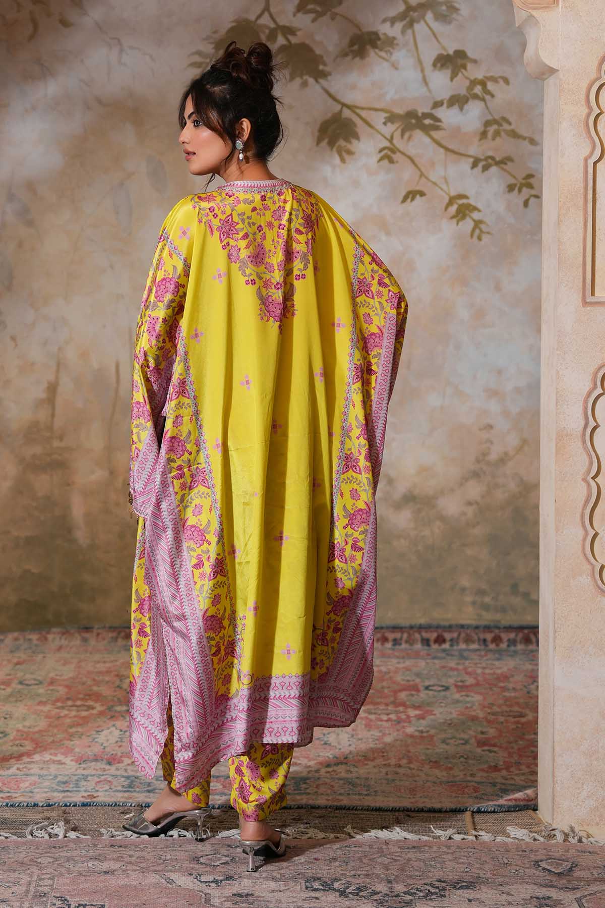 Lime Printed Kaftan & Pants