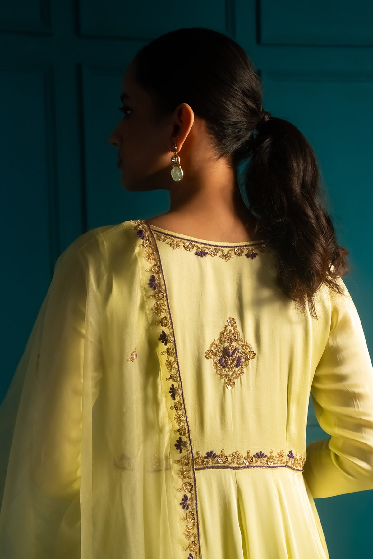 Lime Embroidered Anarkali Set