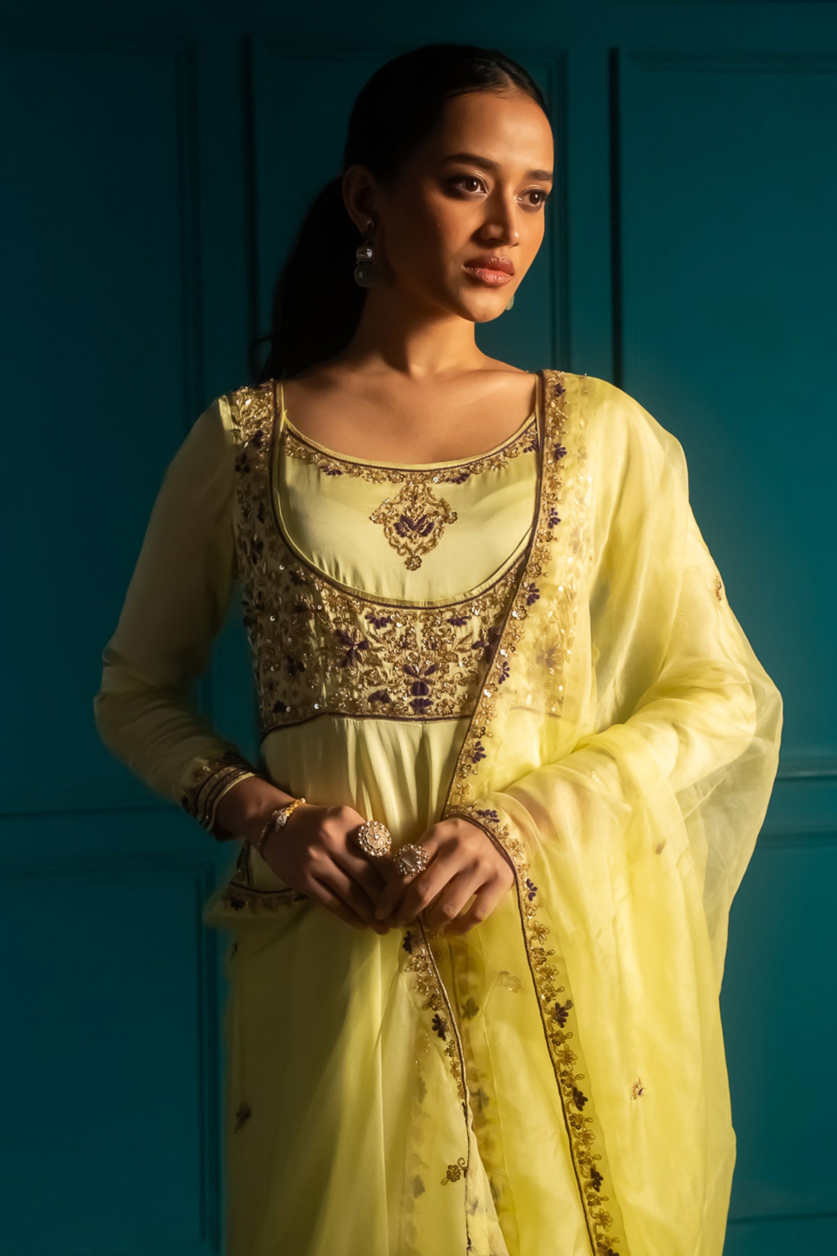 Lime Embroidered Anarkali Set