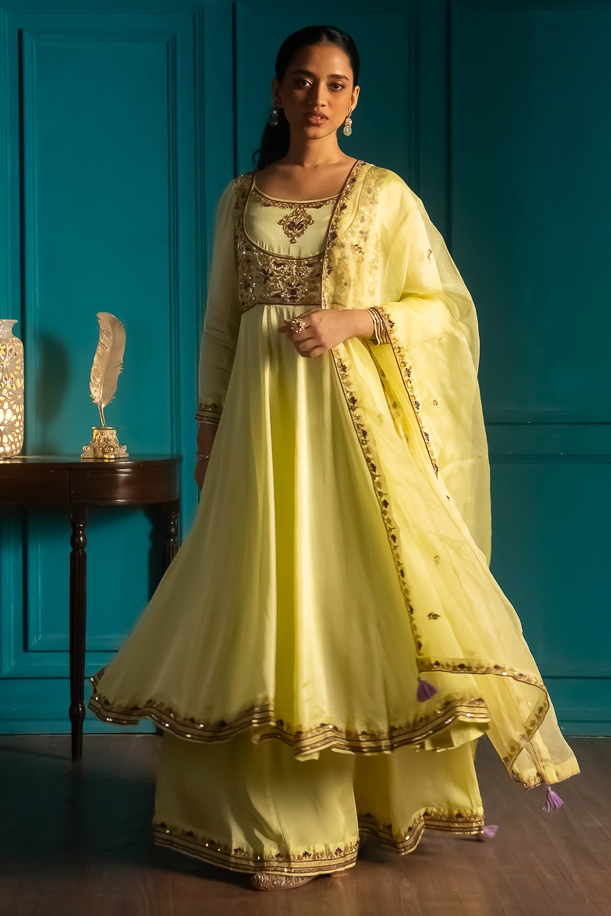 Buy Lime Embroidered Anarkali Set by Aavya for women online at ScrollnShops