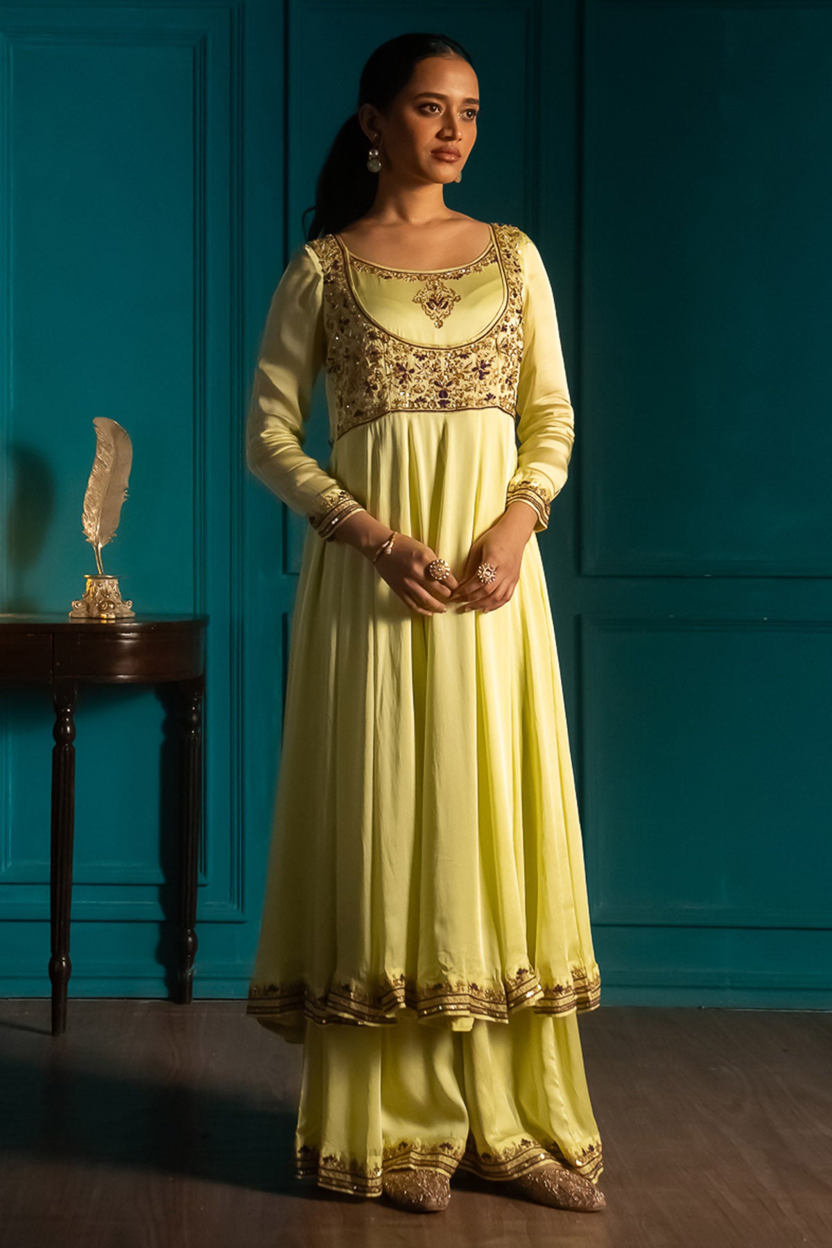 Lime Embroidered Anarkali Set