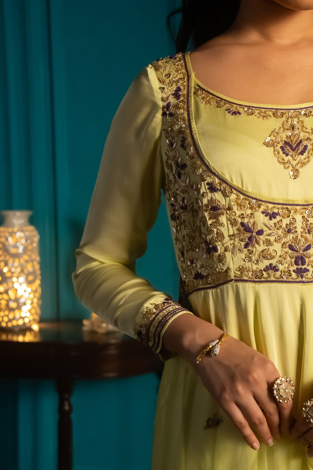 Lime Embroidered Anarkali Set