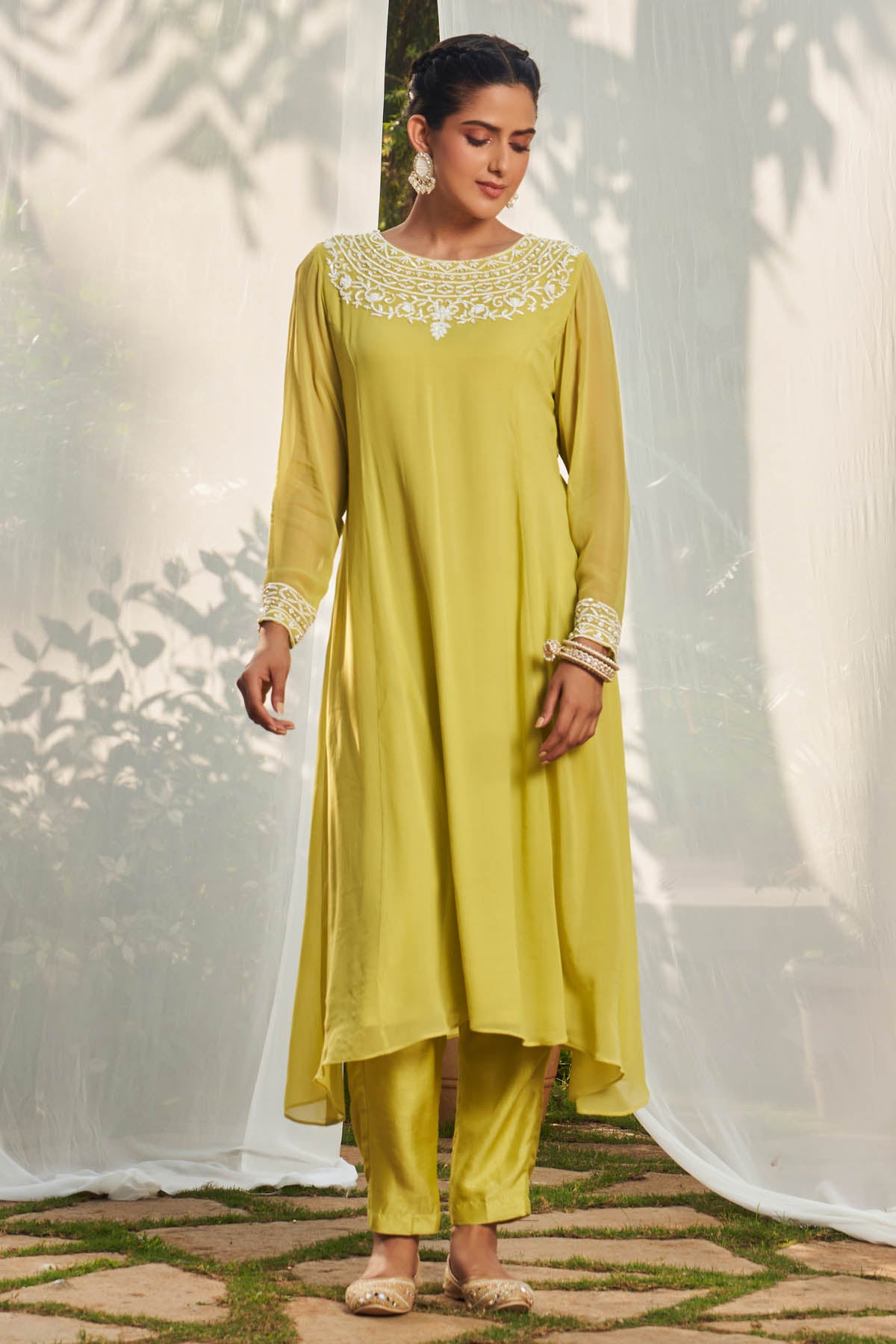 Lime Embroidered Kurta & Pants