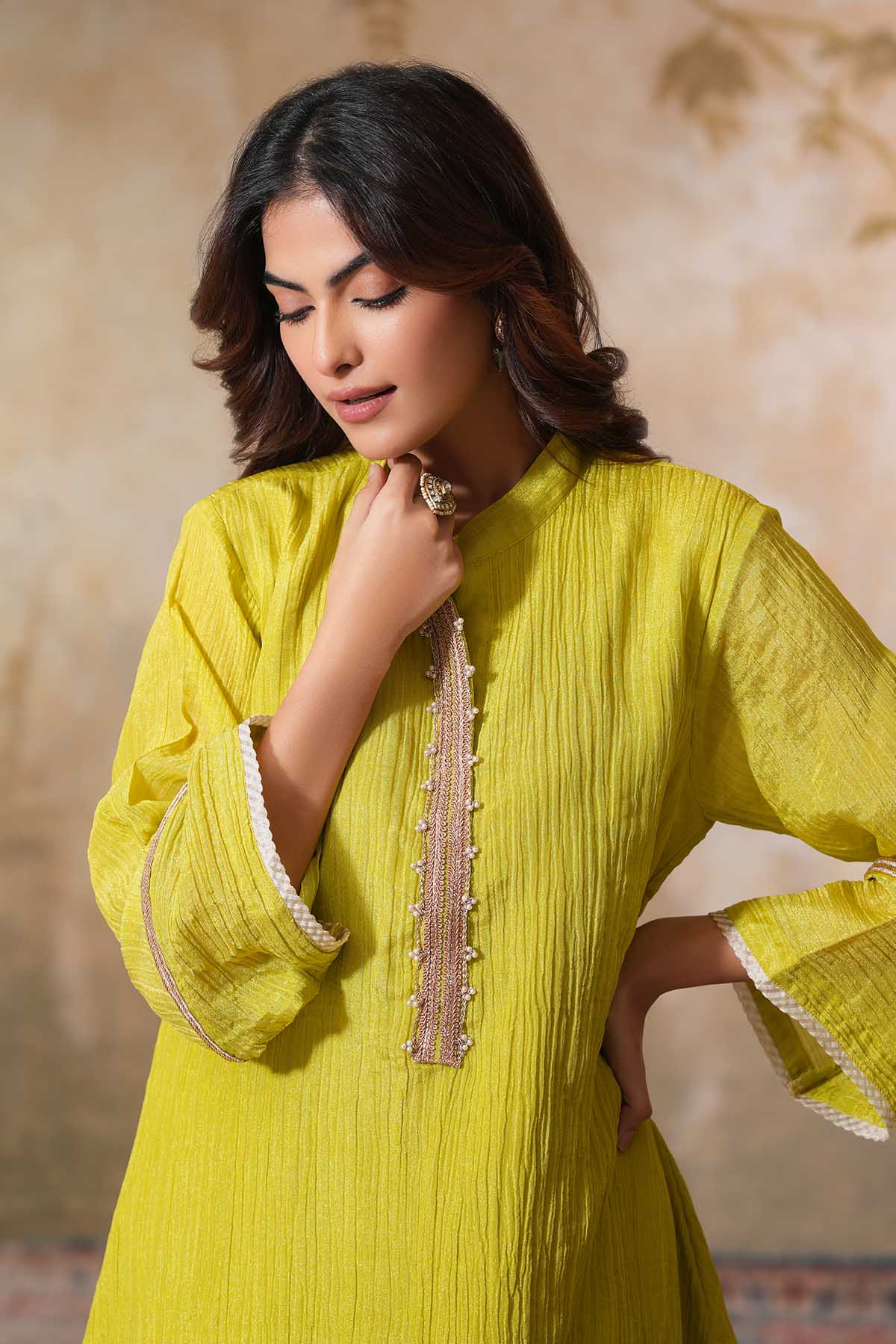 Lime Gota Embellished Kurta