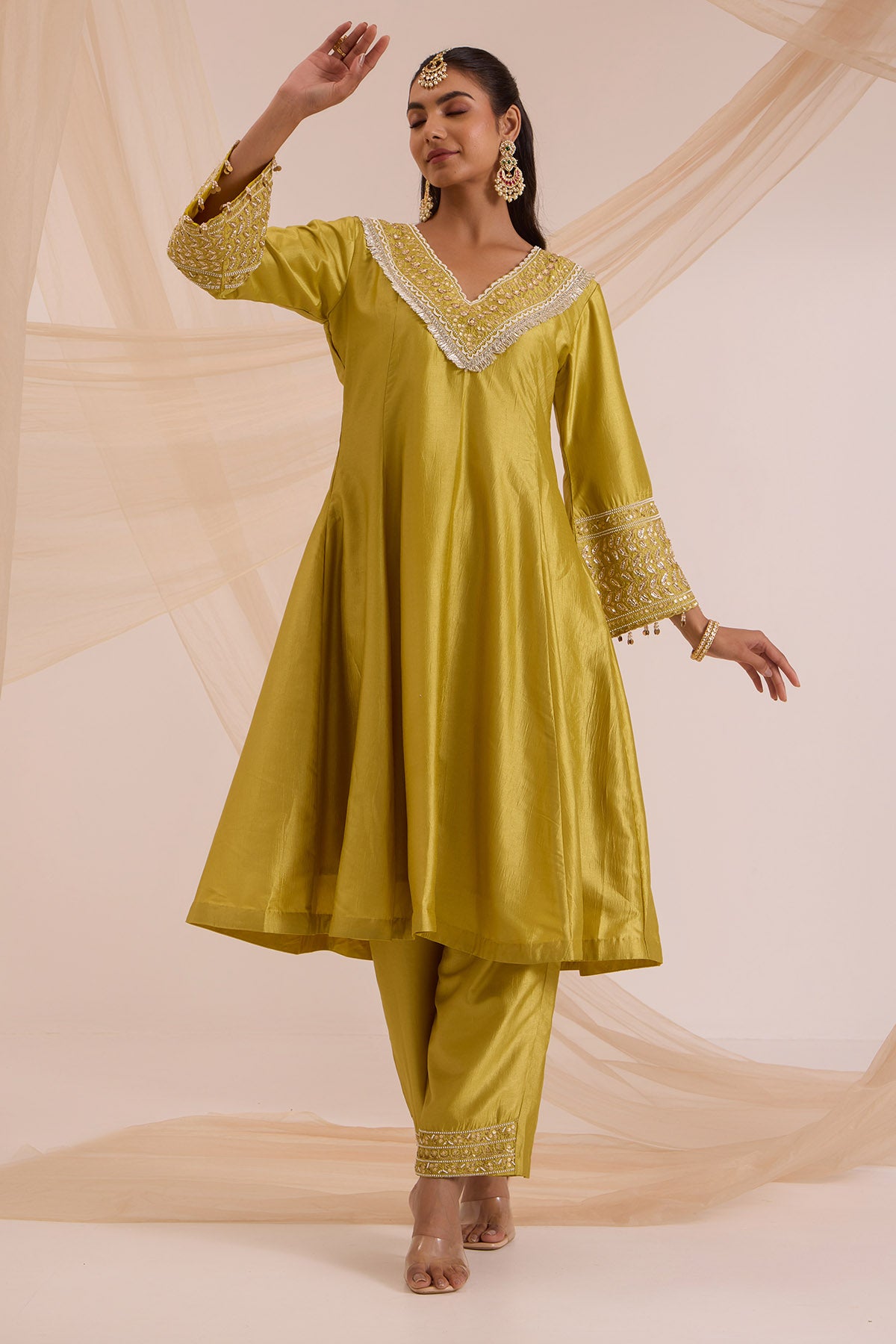 Lime Green A-Line Kurta Set