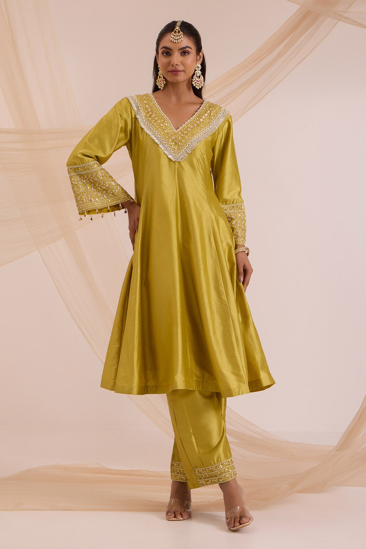 Lime Green A-Line Kurta Set