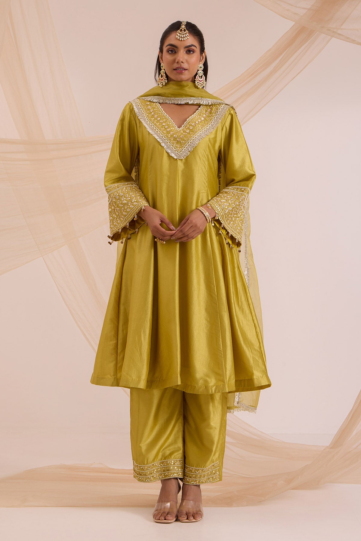 Buy Lime Green A-Line Kurta Set by Nitisha Kashyap for women online at ScrollnShops