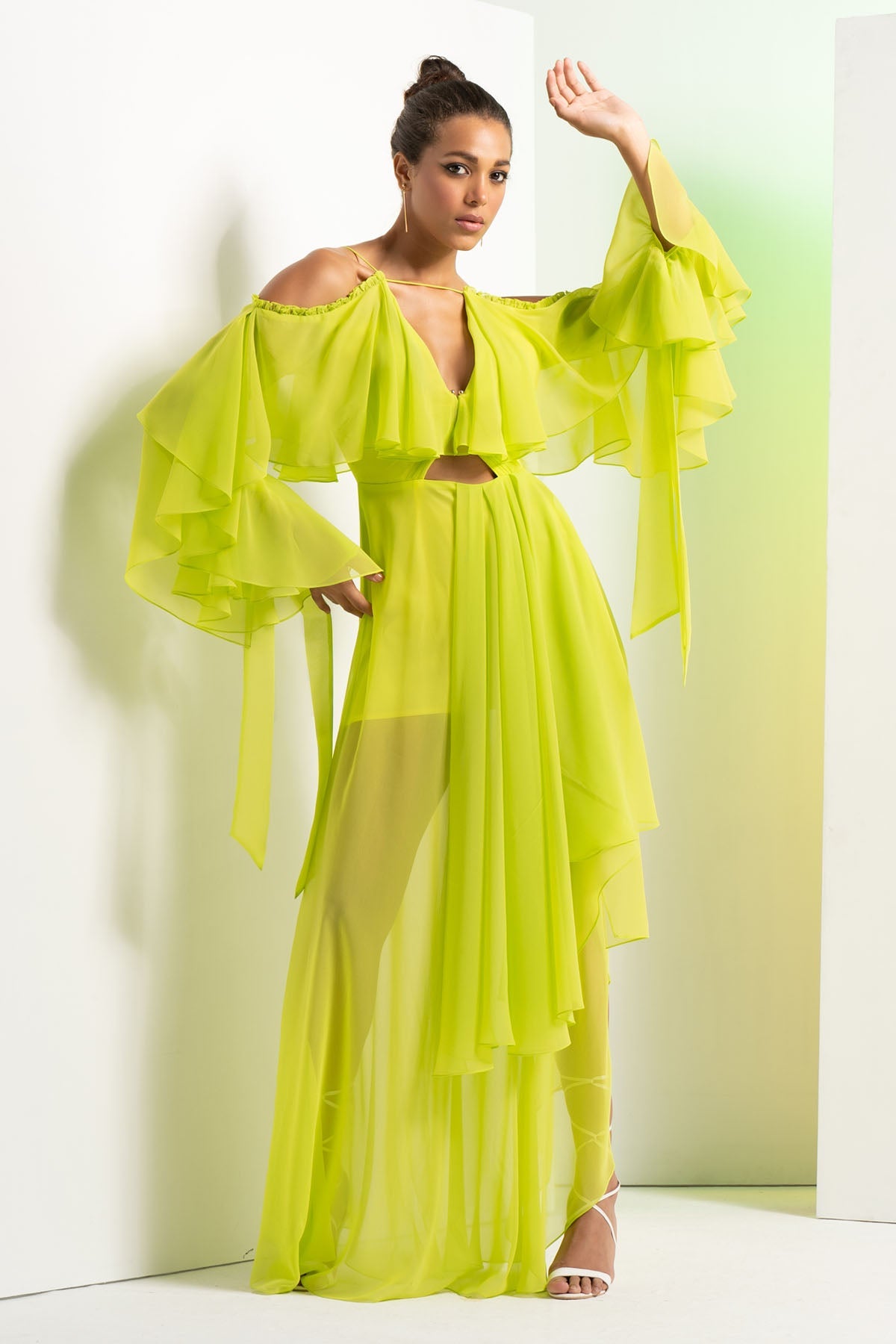 Buy Lime Green Asymmetric Dress by Mandira Wirk