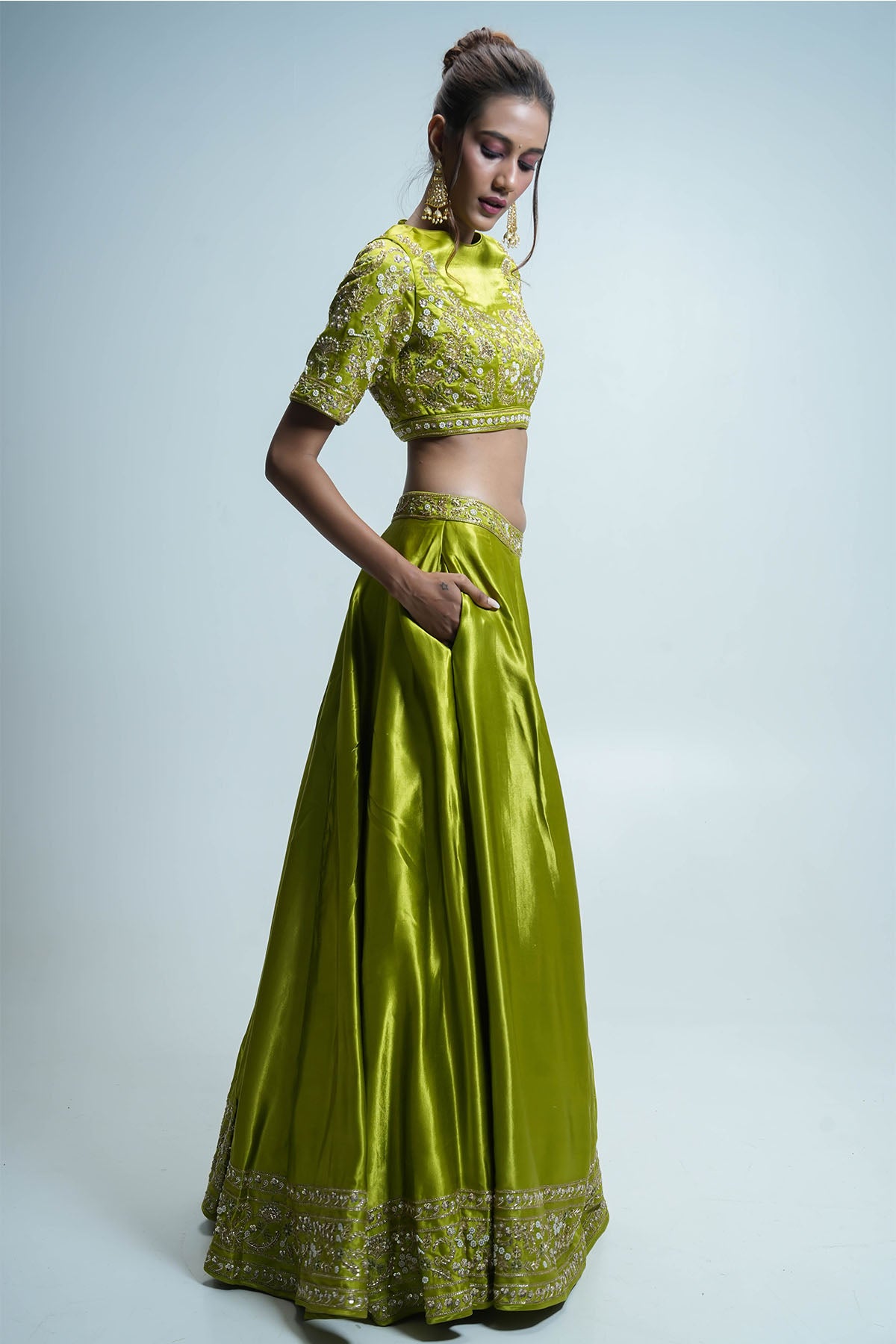 Lime Green Beads Lehenga Set