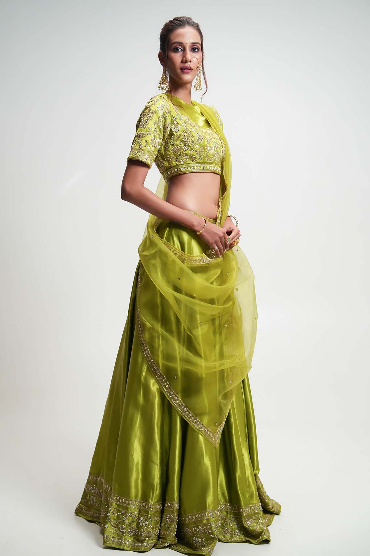 Lime Green Beads Lehenga Set