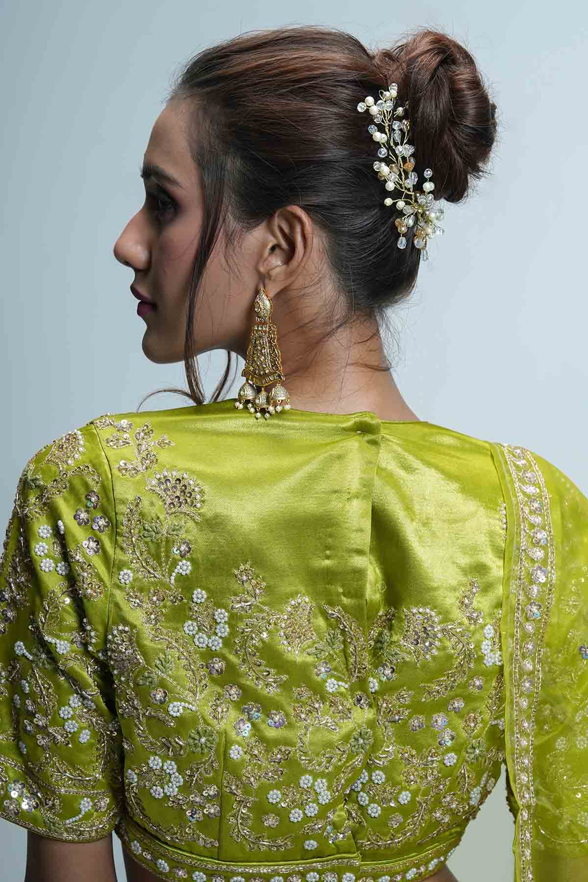 Lime Green Beads Lehenga Set