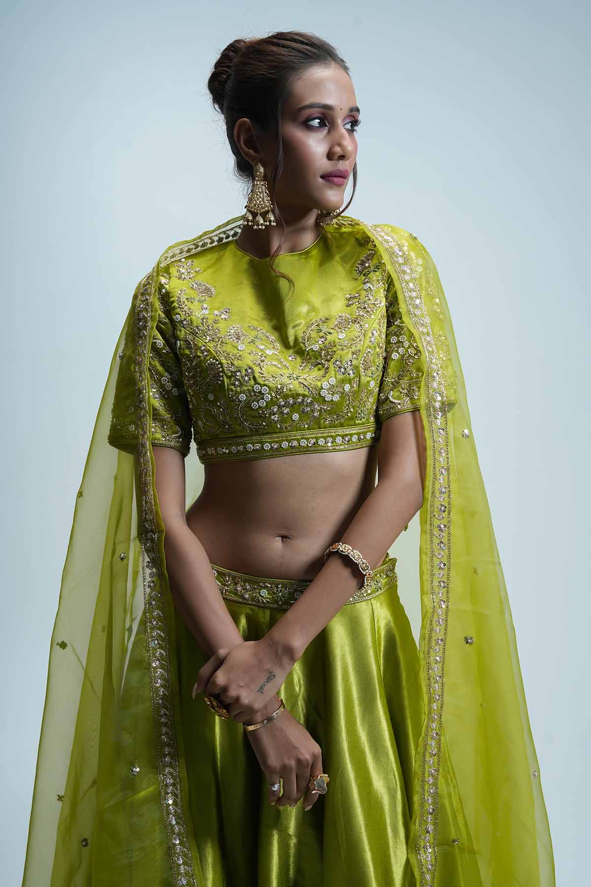 Lime Green Beads Lehenga Set