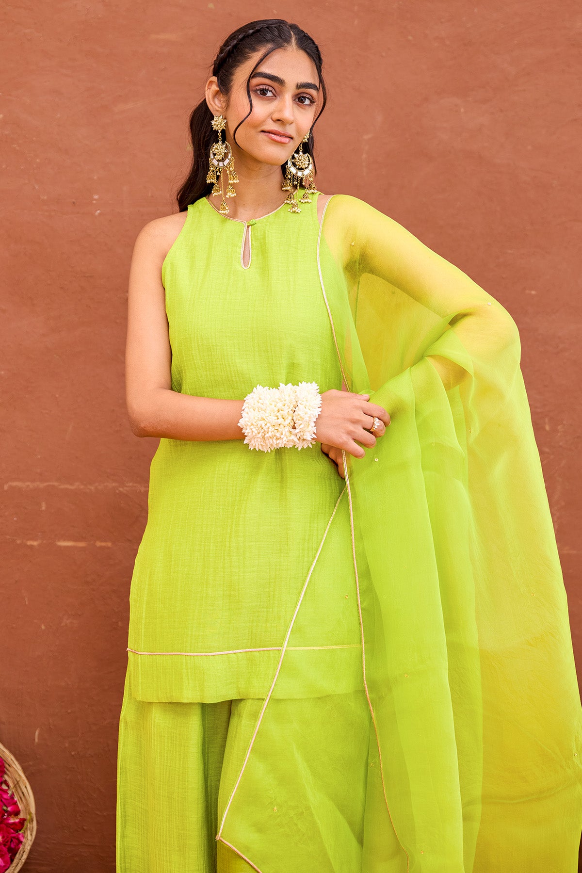 Chanderi Lime Green Kurta Set