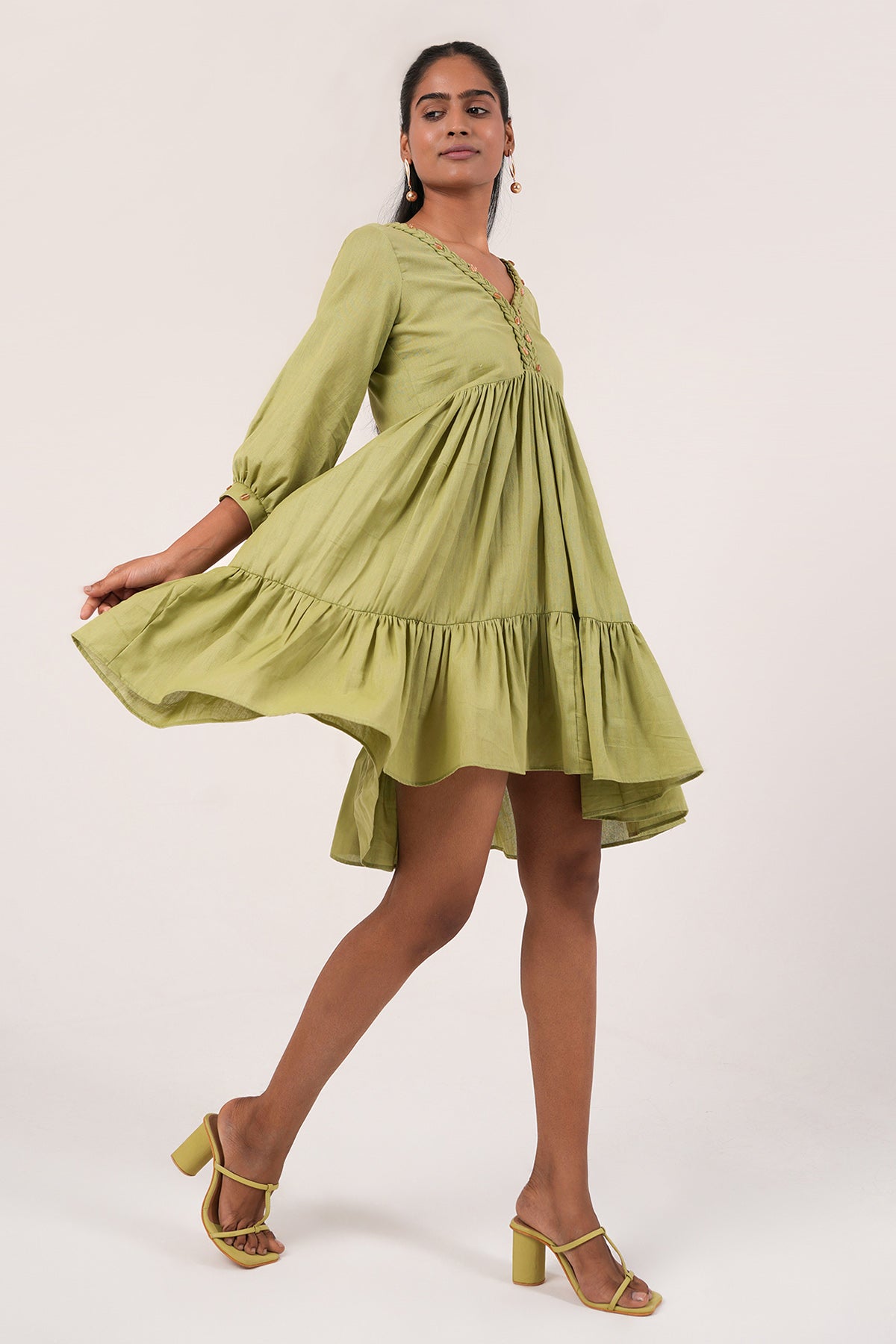 Lime Green Cotton Mini Dress