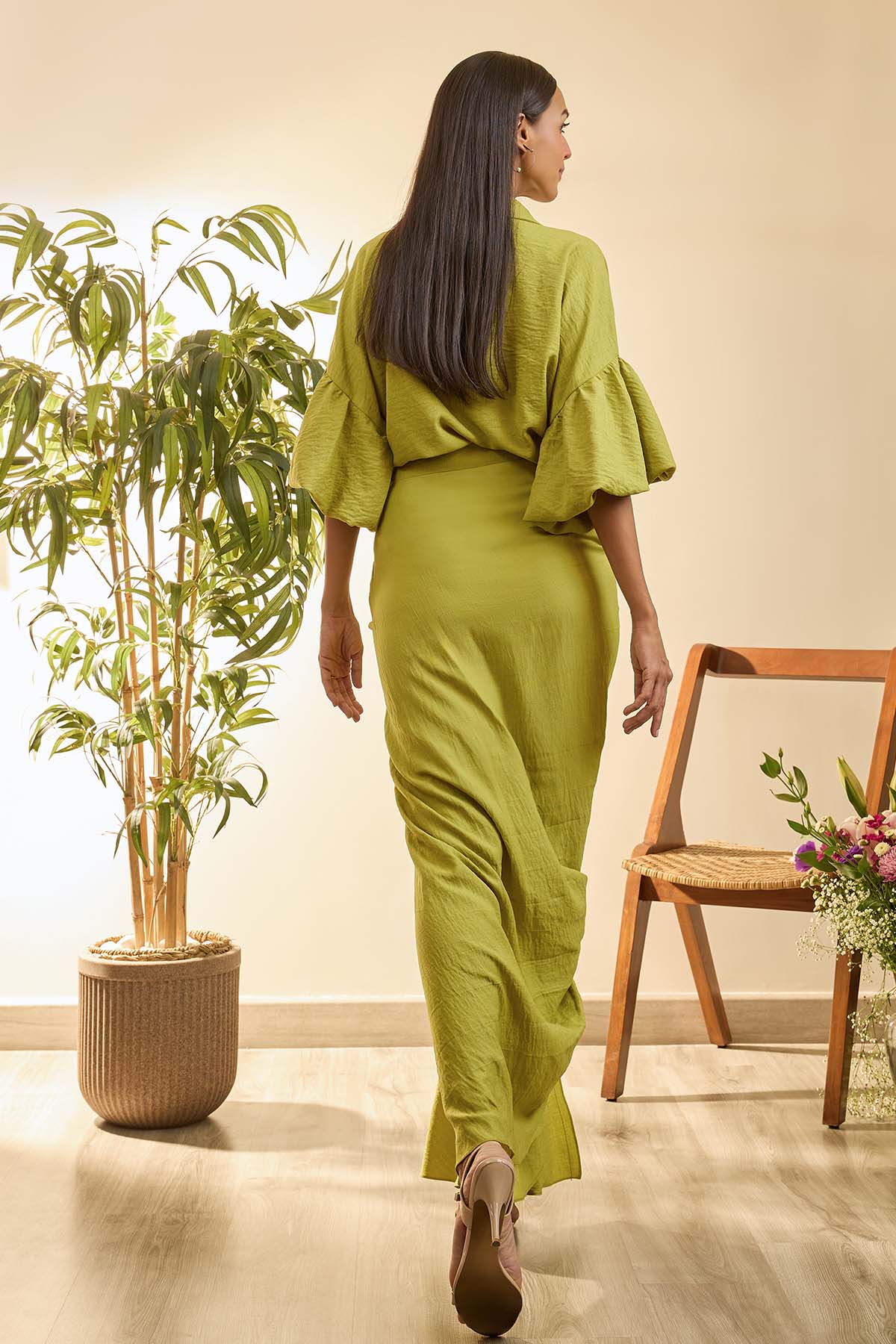 Lime Green Draped Co-ord Set