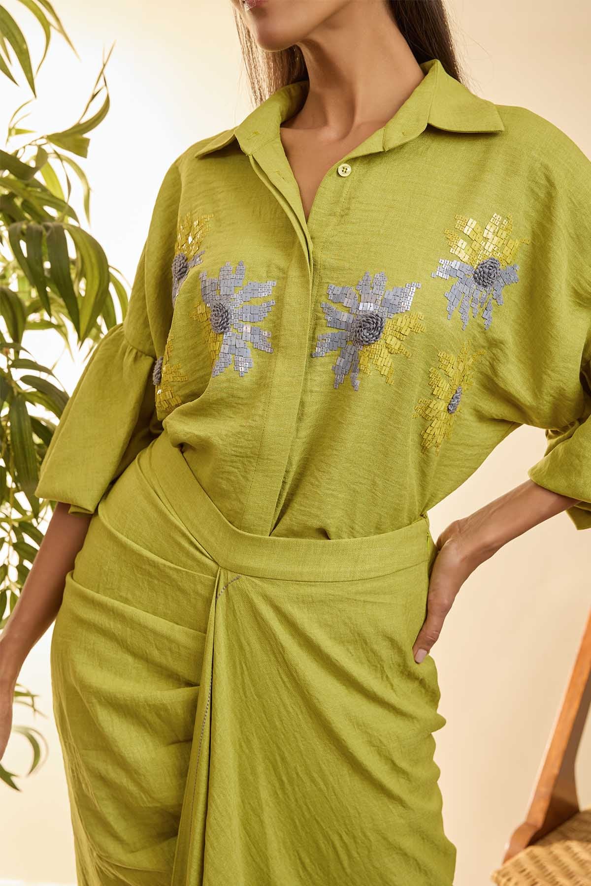 Lime Green Draped Co-ord Set