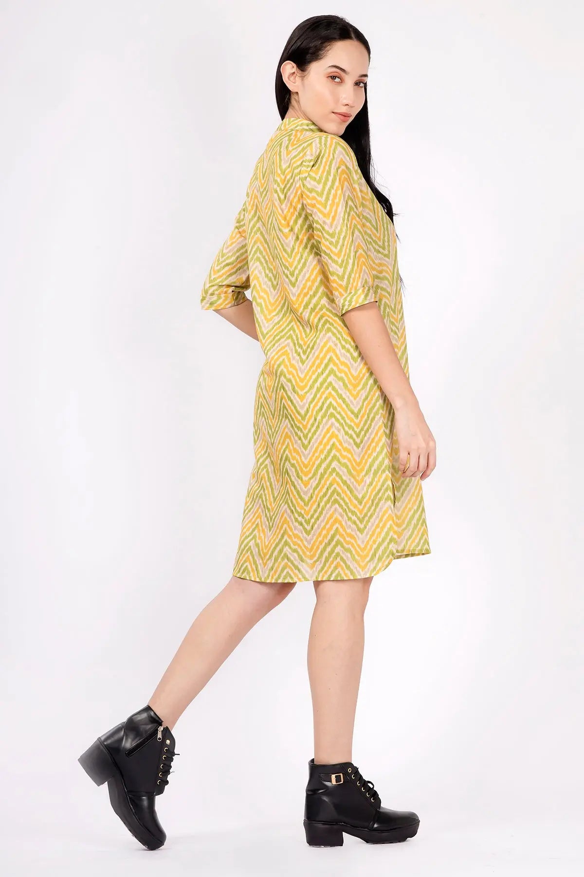 Lime Green Ikkat Printed Dress