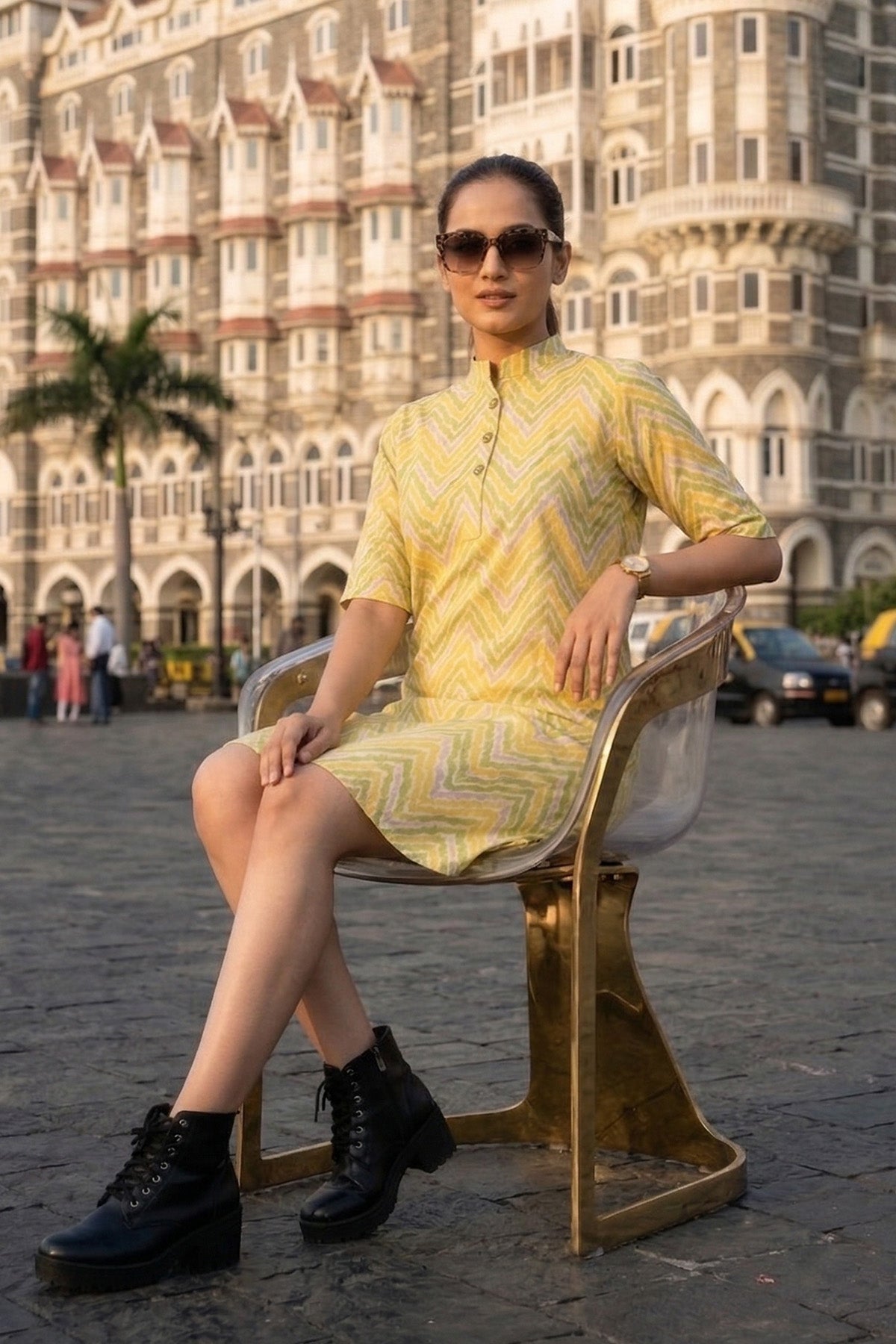 Lime Green Ikkat Printed Dress