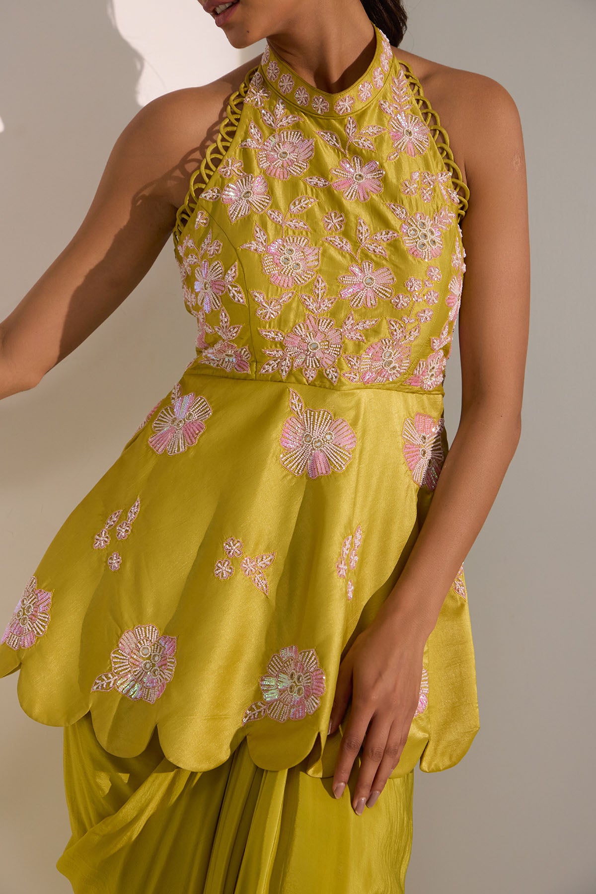 Lime Green Peplum Top & Skirt