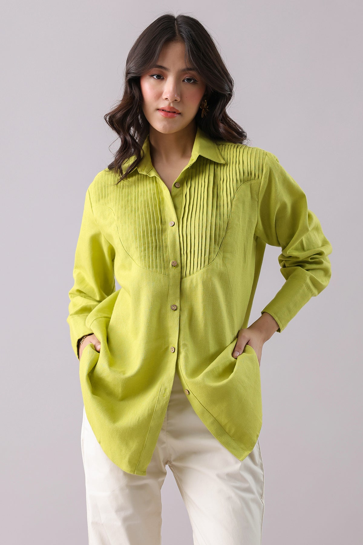 Lime Green Pintuck Detail Shirt