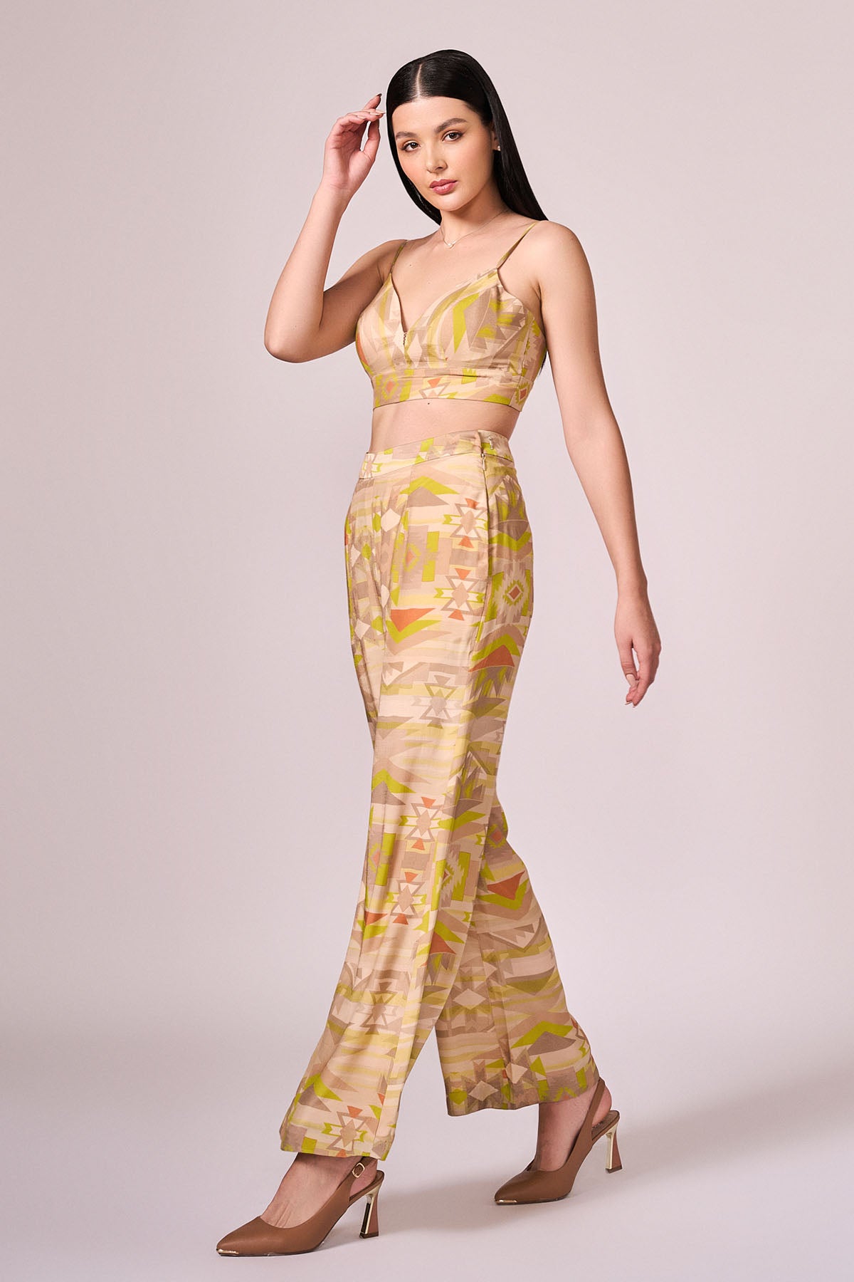 Lime Green Printed Jacket Set