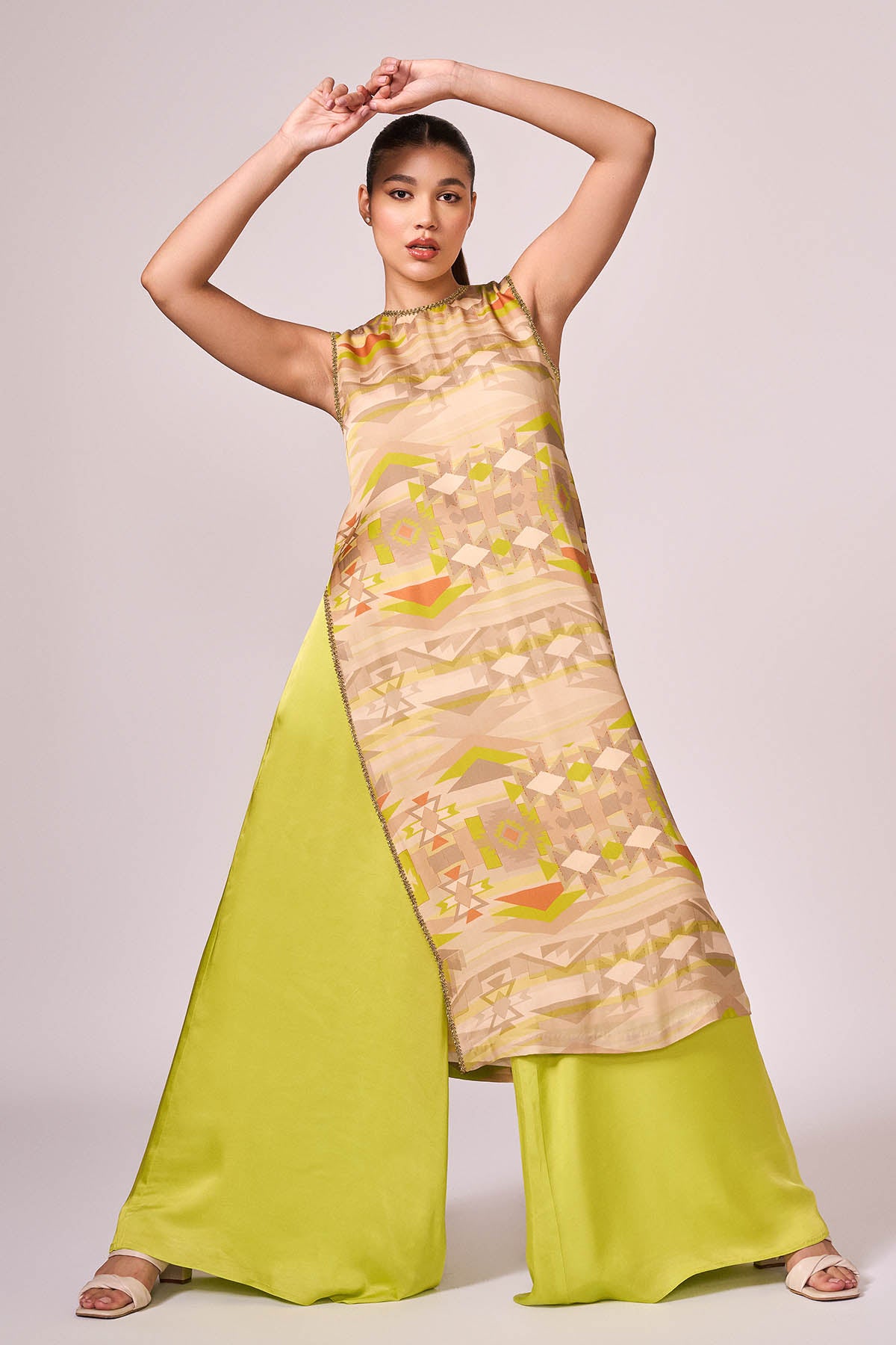 Lime Green Printed Kurta Set