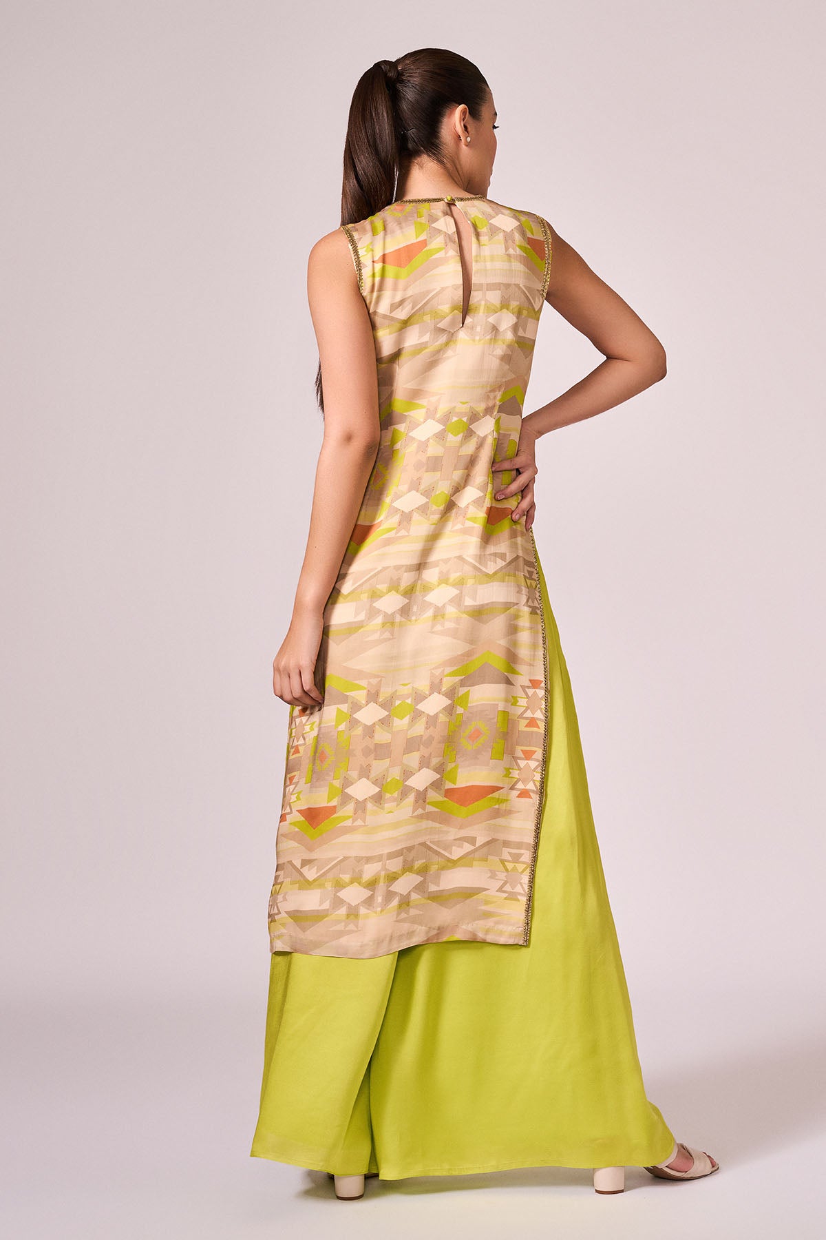Lime Green Printed Kurta Set