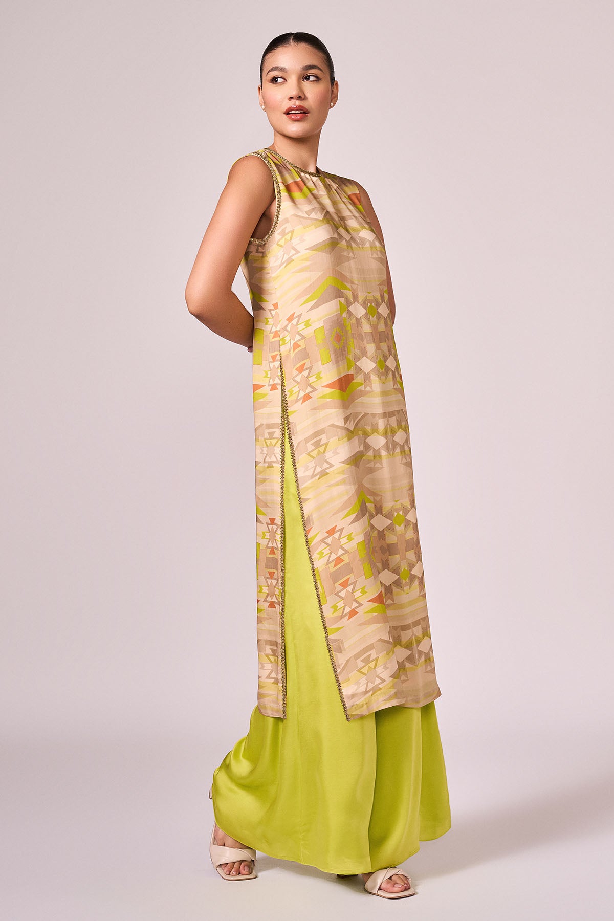 Lime Green Printed Kurta Set