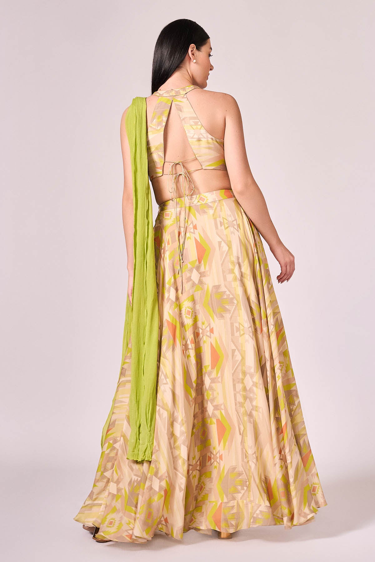 Lime Green Printed Lehenga Set