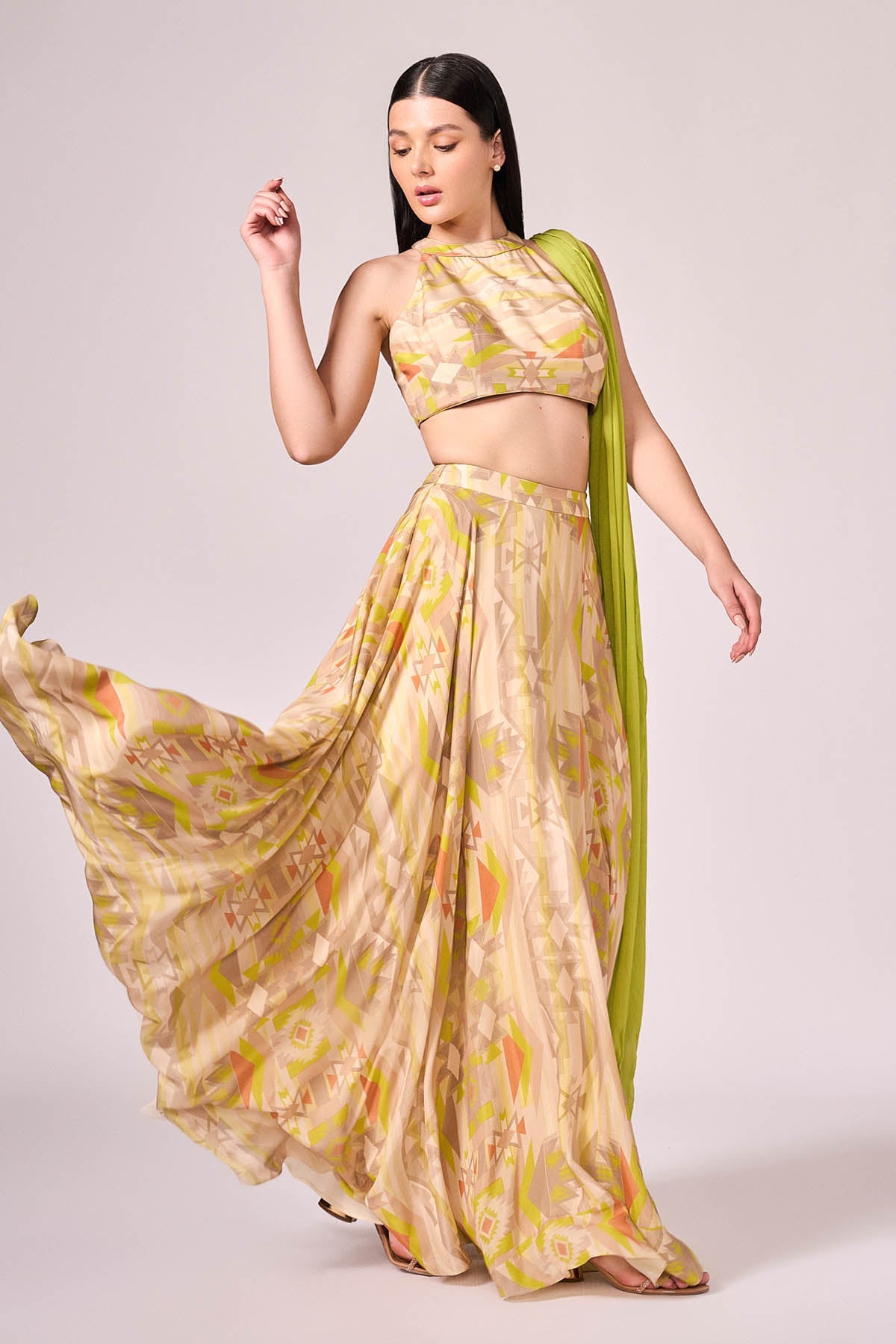 Buy Lime Green Printed Lehenga Set by Koswi for women online at ScrollnShops