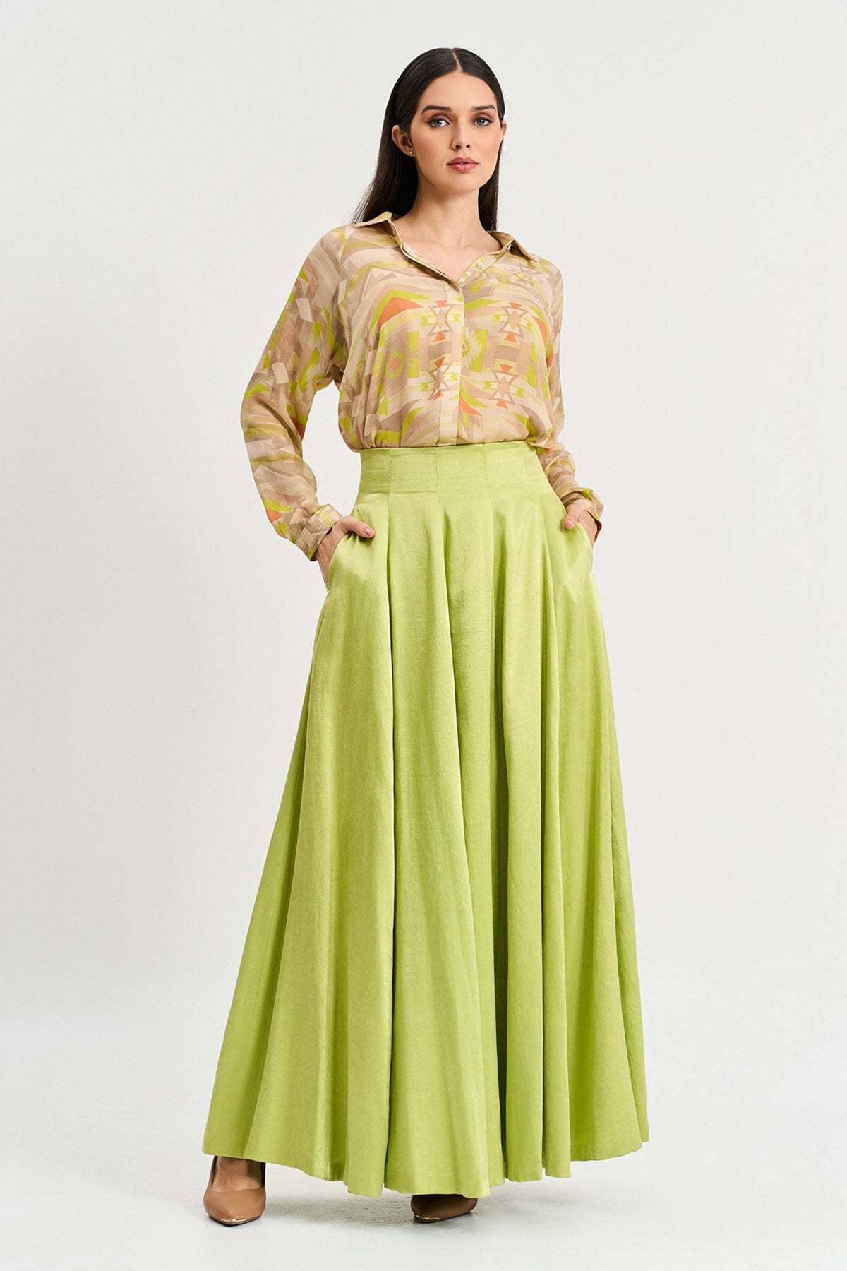 Buy Lime Green Printed Shirt & Skirt by Koswi for women online at ScrollnShops