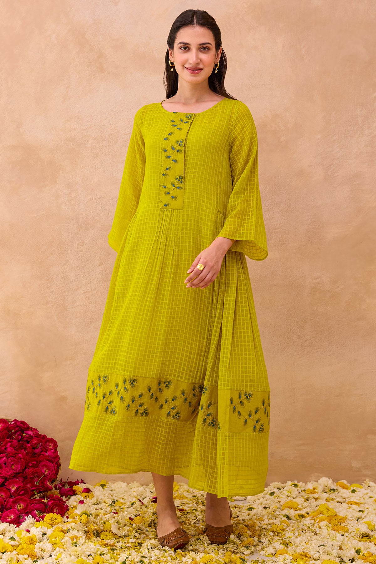 Lime Green Self Textured Dress