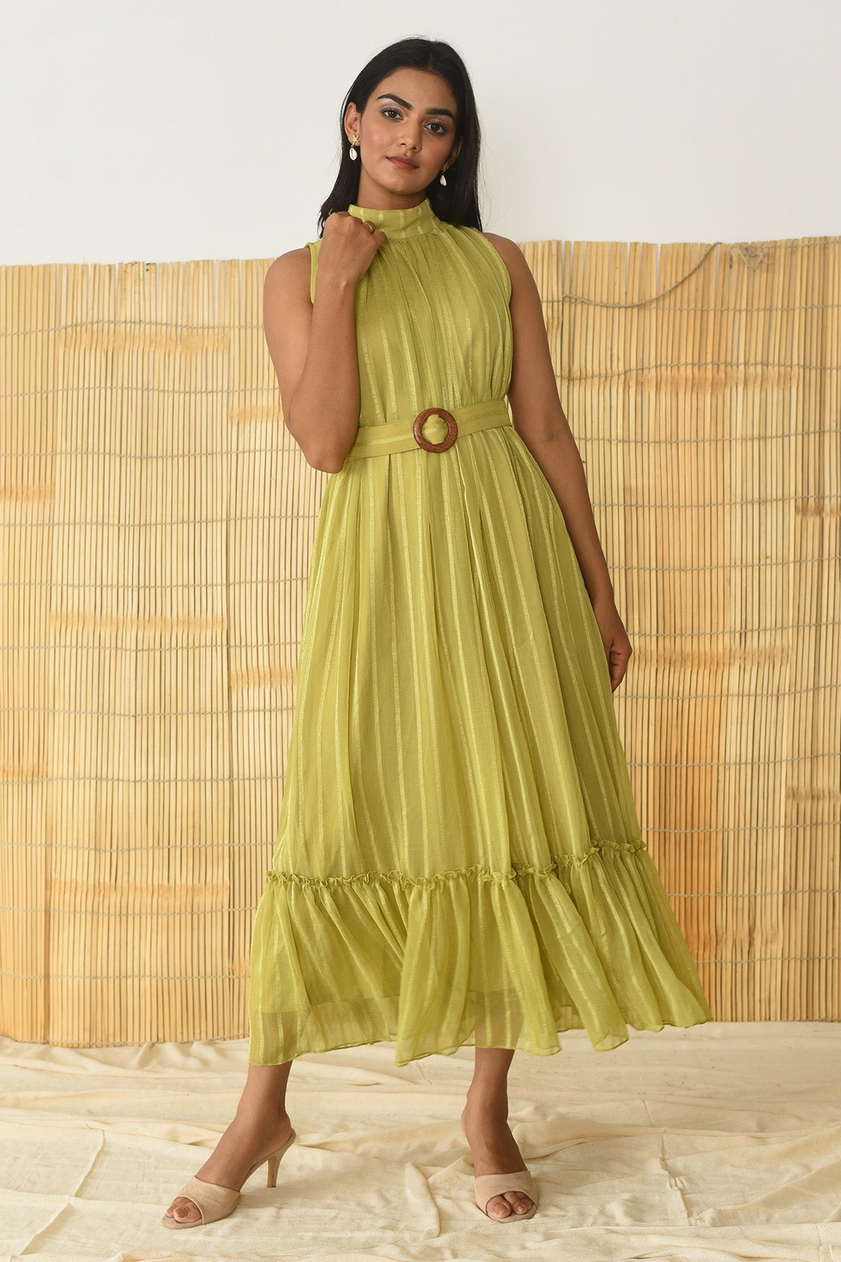 Buy Lime Green Sleeveless Midi Dress by Taro India for Women online at ScrollnShops