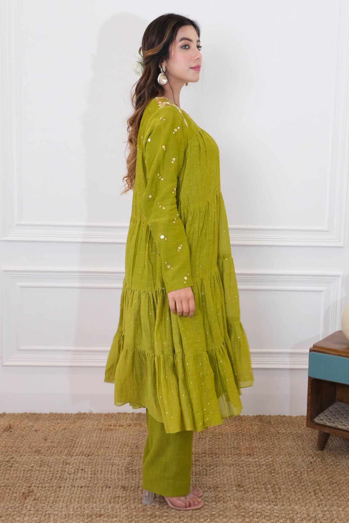 Lime Green Tiered Kurta & Pants