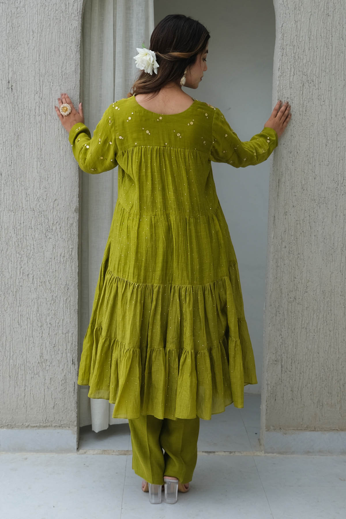 Lime Green Tiered Kurta & Pants