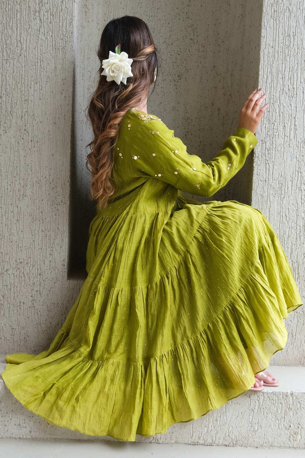 Lime Green Tiered Kurta & Pants