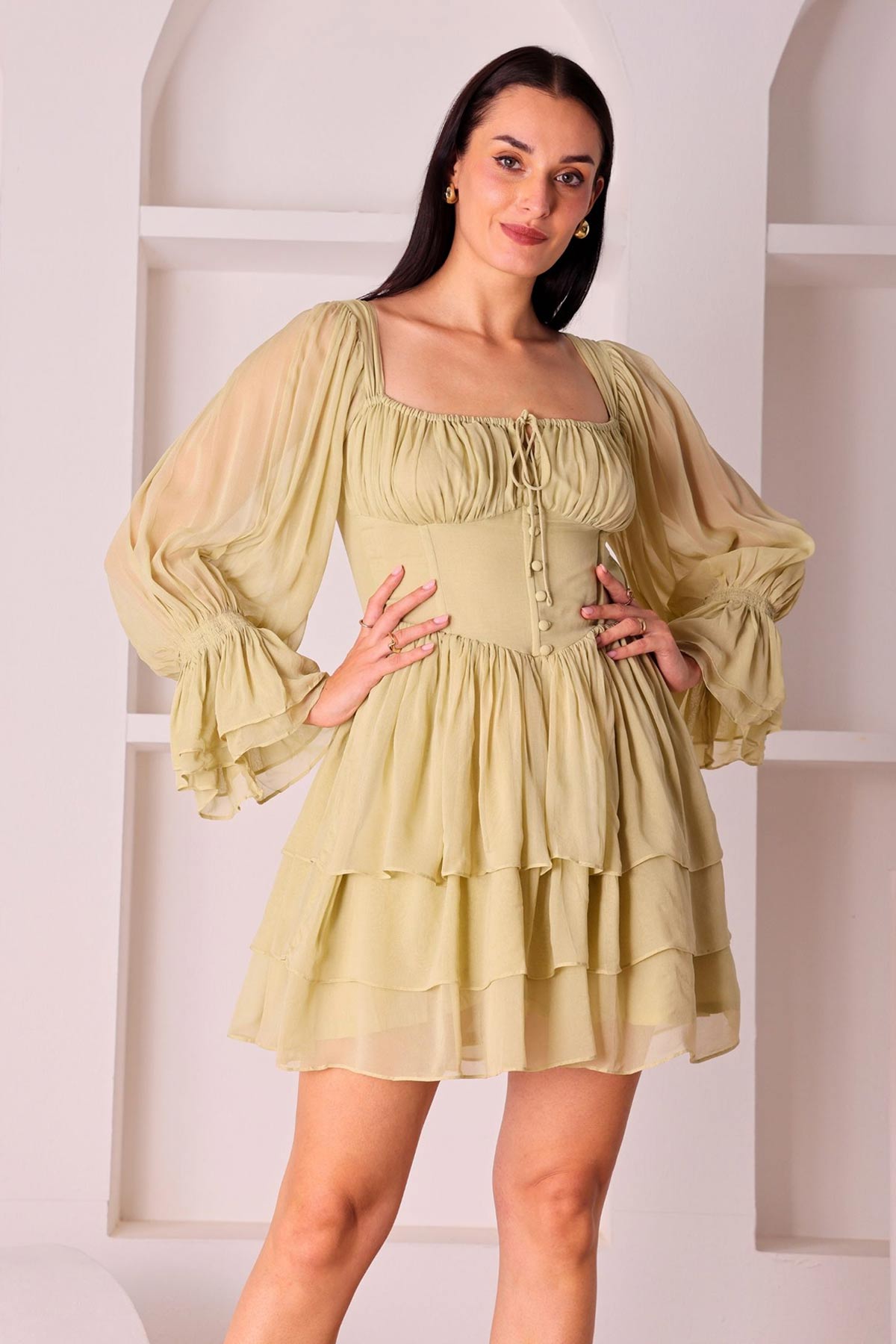 Lime Green Tiered Skirt Dress