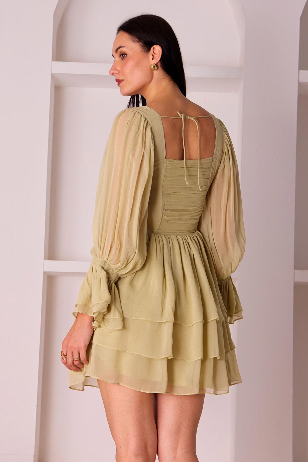 Lime Green Tiered Skirt Dress