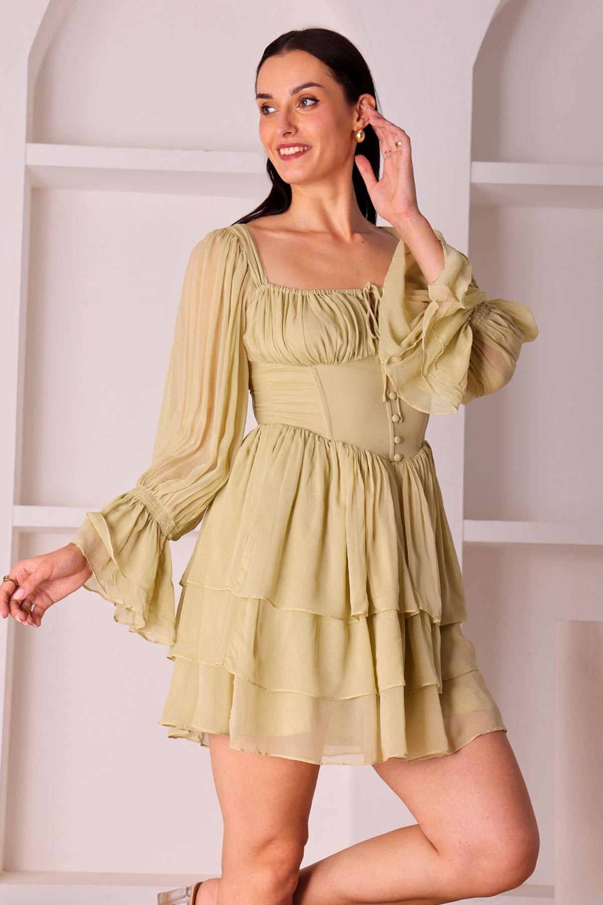 Lime Green Tiered Skirt Dress