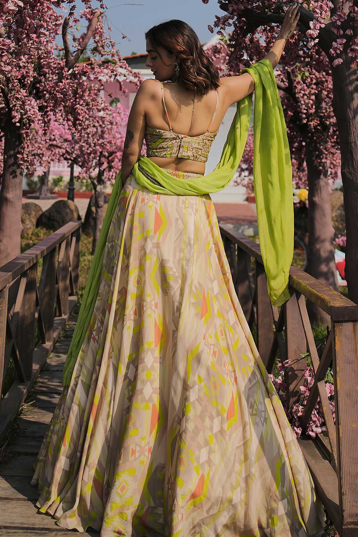 Lime Green Viscose Lehenga Set