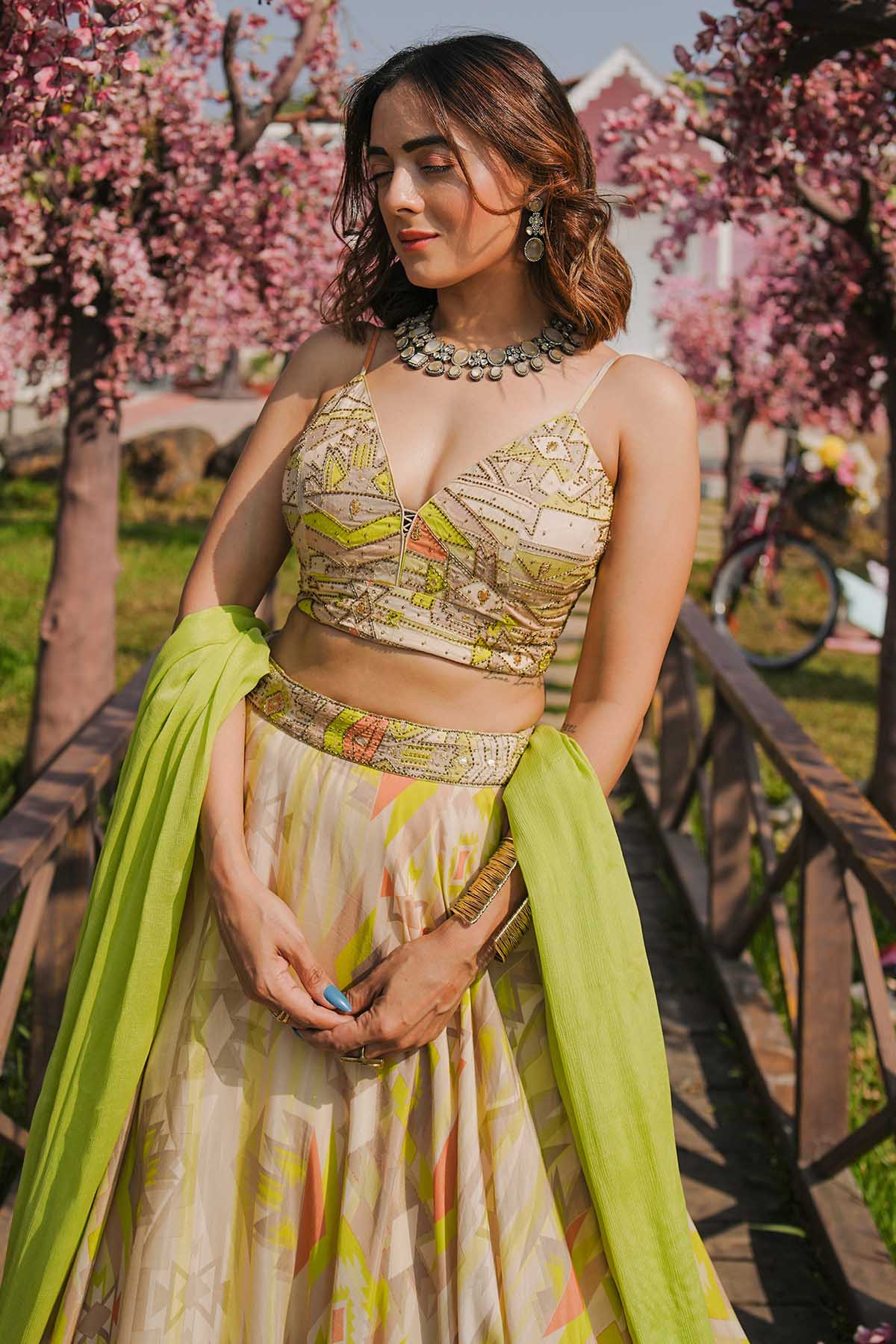 Lime Green Viscose Lehenga Set