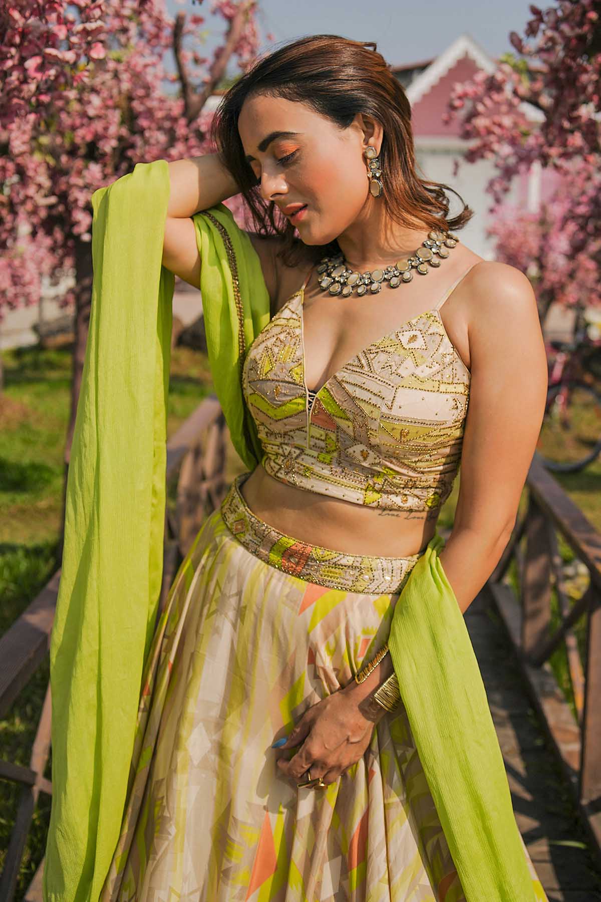 Lime Green Viscose Lehenga Set