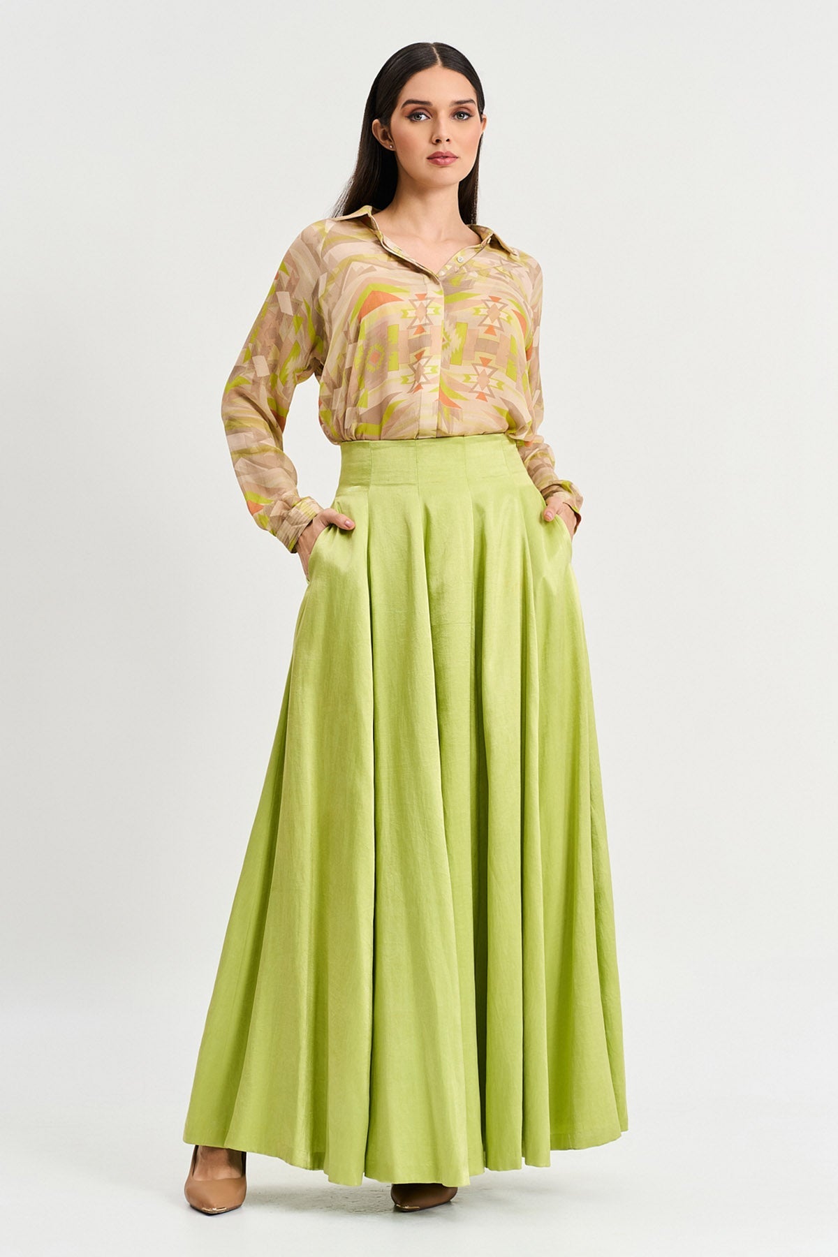 Buy Lime Green Viscose Long Skirt by Koswi for women online at ScrollnShops